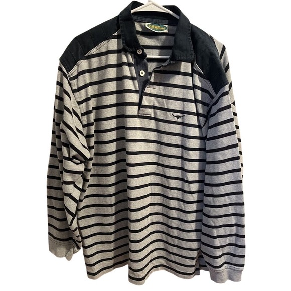 RM WILLIAMS Mens L Rugby Polo Striped Blue/Gray Collared Long Sleeve Jersey AUS - Picture 3 of 16